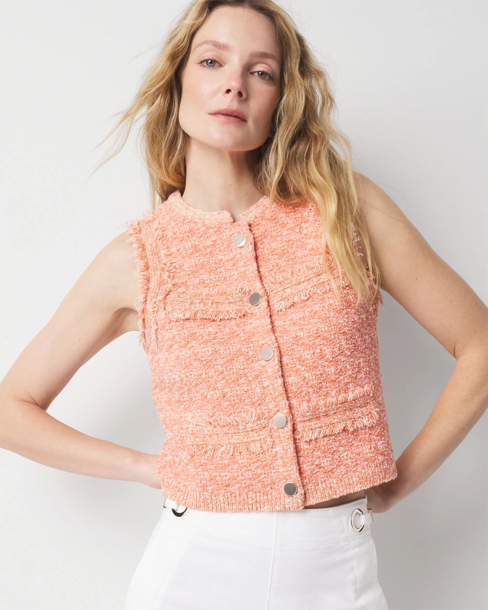 pois Tweed vest【Pink】 CHANEL 22P Tweed Vest 34 Pink/ Lt Purple/ Red *New